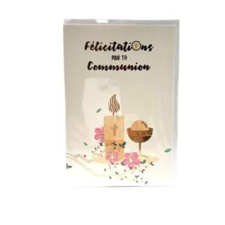 CARTE DOUBLE FELICITATIONS POUR TA COMMUNION BOUGIE CALICE