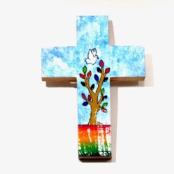 CROIX BOIS ARBRE DE VIE BLEU 10,5X7,5CM ES208AA