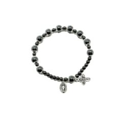 BRACELET STYLE HEMATITE MEDAILLE MIRACULEUSE+CROIX