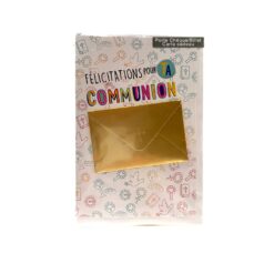 CARTE DOUBLE FELICITATIONS POUR TA COMMUNION SYMBOLES + ENVELOPPE