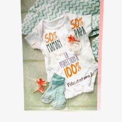 CARTE DOUBLE NAISSANCE ENVELOPPE ROSE 50%MAMAN 50%PAPA
