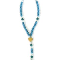 CHAPELET BOIS DORÉ TURQUOISE ENVIRON 23CM