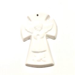 CROIX EN FAIENCE ANGE BLANC 11,5CMX8CM