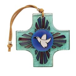 CROIX EN VERRE  COLOMBE-RAYONS 8X8CM