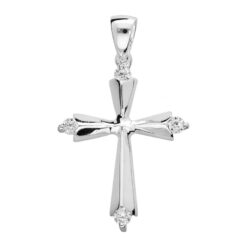 CROIX PENDENTIF 3 OXYDES BLANCS SERTIS ARGENT RHODIÉ dim 20 mm x 15 mm