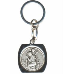 PORTE-CLEFS TONNEAU EN MÉTAL ARGENTÉ SAINT CHRISTOPHE
