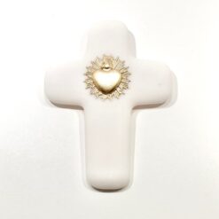 CROIX EN ALBATRE EXVOTO DORE 13X9CM