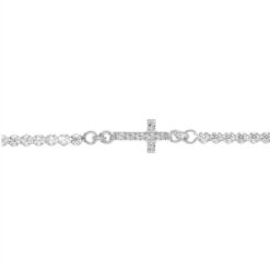 BRACELET ARGENT RHODIÉ OXYDES BLANCS SERTIS TENNIS AVEC CROIX 16+3CM b