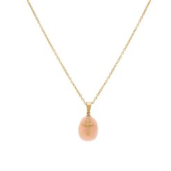 COLLIER ACIER DORÉ PENDENTIF QUARTZ VÉRITABLE AVEC CROIX 40+6CM