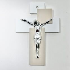 CROIX BOIS CHRIST METAL ARGENTE 17X12CM