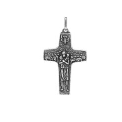 PENDENTIF ARGENT PATINÉ BRILLANT CROIX BON PASTEUR 35X24MM