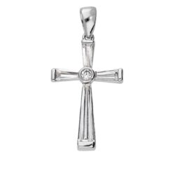 PENDENTIF CROIX ARGENT RHODIÉ 4 BAGUETTES PROFILÉS OXYDES BLANCS SERTIS