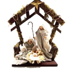 CRECHE EN TISSU ET BOIS 28,5X27CM PERSONNAGE 17CM