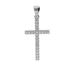 CROIX ARGENT PLATINÉ CROIX AVEC OXYDES BLANCS 25 X 14MM