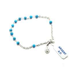 BRACELET DIZAINIER EN ARGENT VIERGE MIRACULEUSE  TURQUOISE RECONSTITUEE