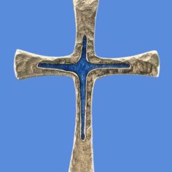CROIX BRONZE MARTELEE DOREE ET BLEUE 11,5CM