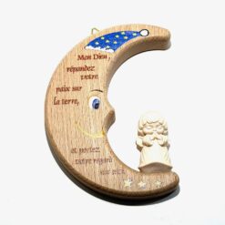 LUNE ET ANGE GARDIEN EN BOIS 12X9CM