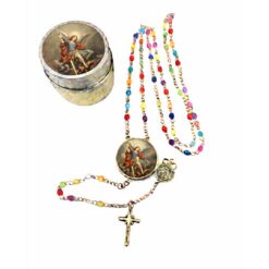 CHAPELET PERLES VERRE MULTICOLORE 3MM SUR CHAINE ARGENTÉE  SAINT MICHEL
